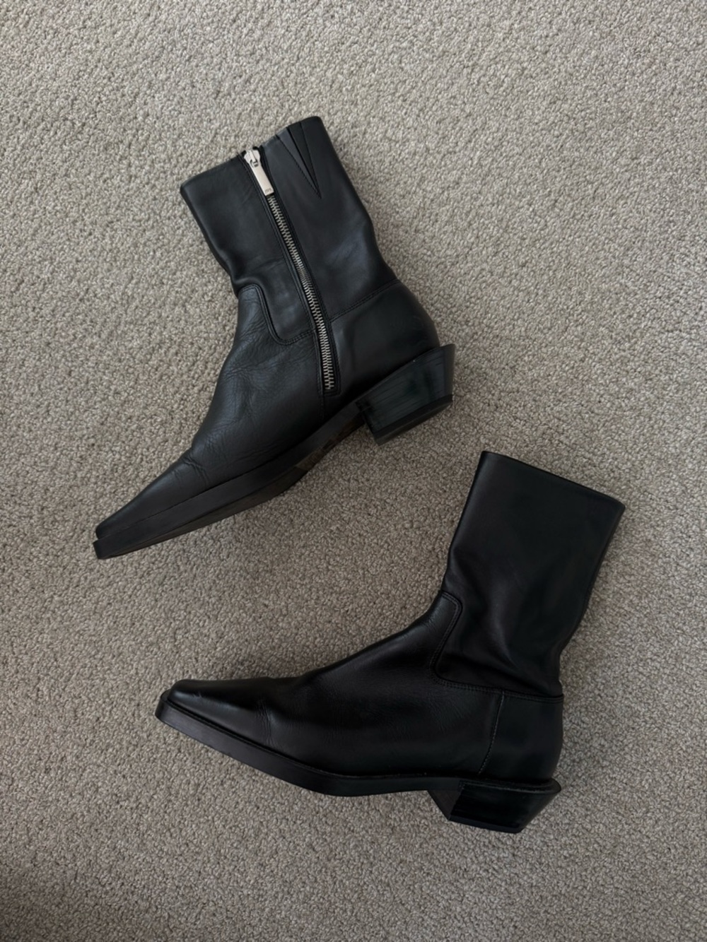 Zara Black Genuine Leather Pointed Boots